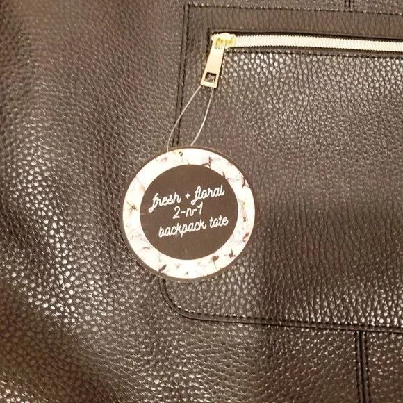 Fresh + Floral 2-n-1 Backpack Tote, Black, New with Tags - Picture 3 of 6